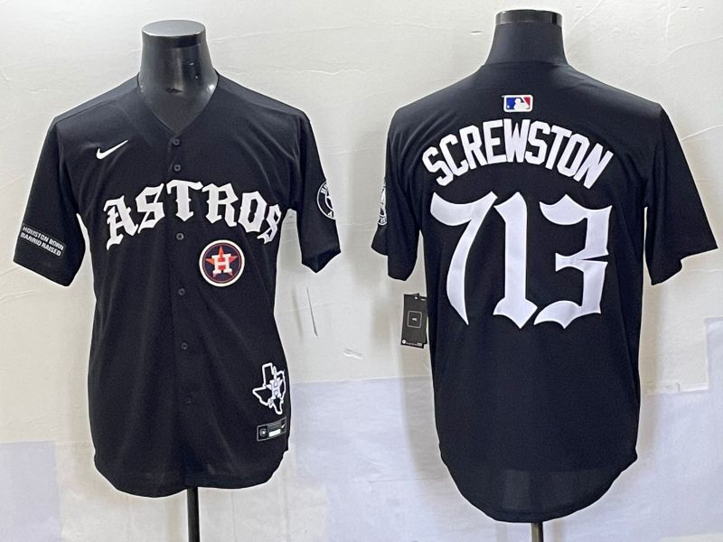 Men 2025 Houston Astros 713 Screwston Black Seven generations Joint Name Nike MLB Jersey style 14